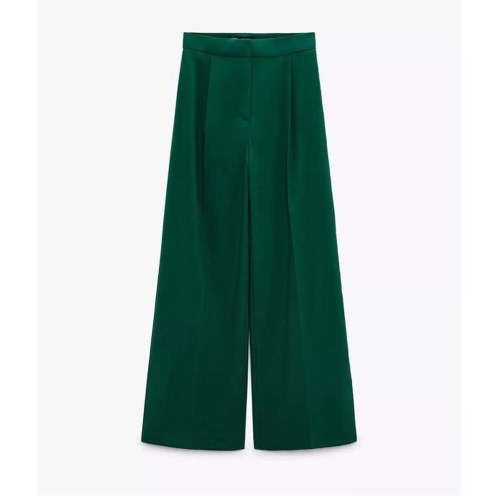 Zara Elegant Green Wide-Leg Trousers